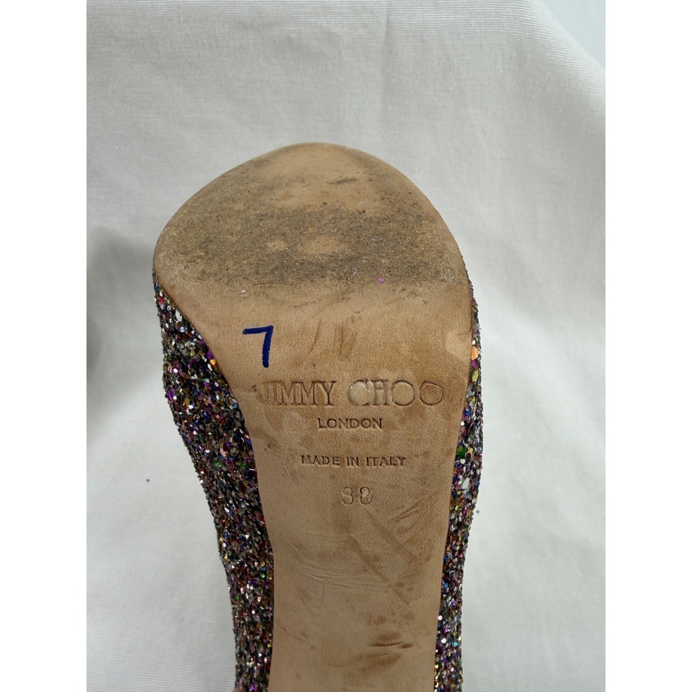 Jimmy Choo Glitter Platform Pumps Multicolor Size 38 US 7 Leather Heels - Picture 10 of 13